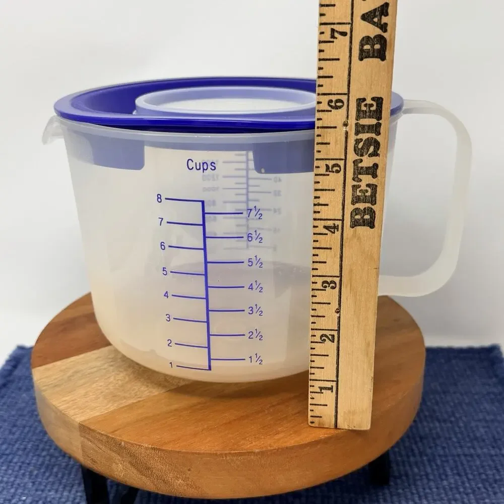 Tupperware Mix-N-Stor 8 Cup Measuring Bowl Sheer Blue Lid 1628-E USA